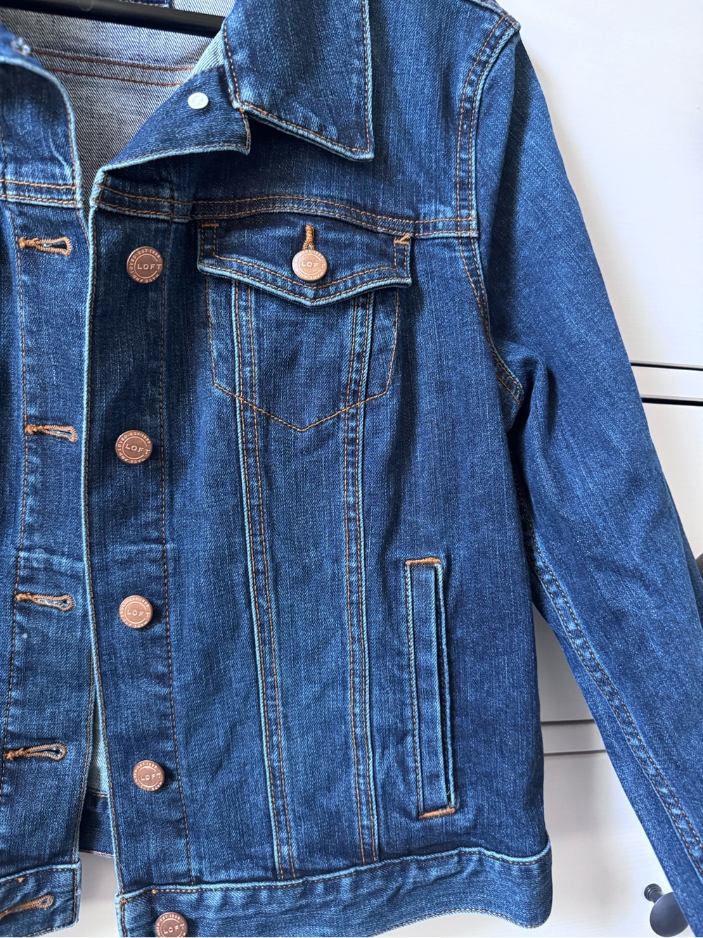 Loft Women's Dark Blue Denim Jacket Petite Large - Picture 4 of 10